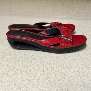 Calvin Klein, Open Toe, Strap Front, Heel Out, Slide Sandals, Red/Black, 7M